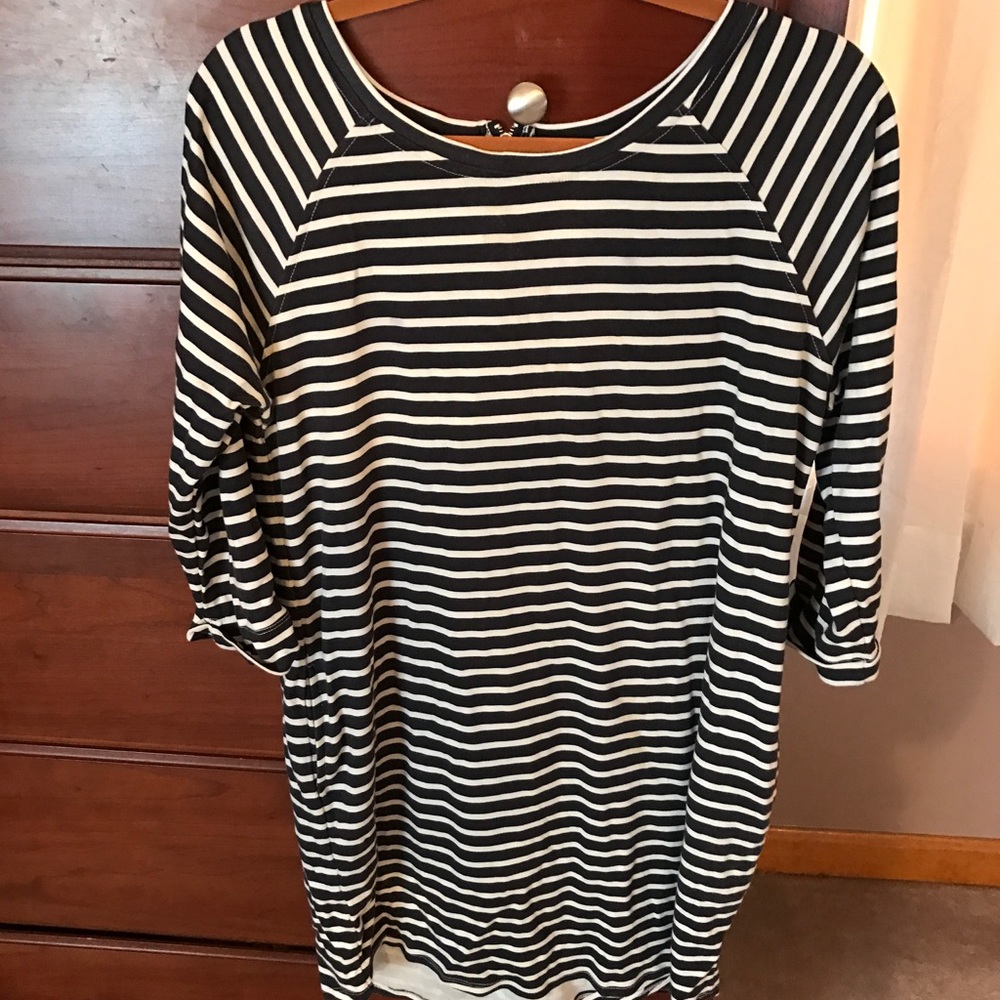 Long sleeve navy and white striped dress